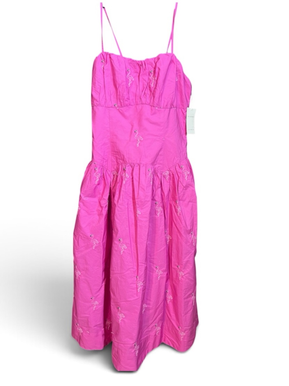 Free Assembly Pink Embroidered Flamingo Midi Sundress Women’s Size Small